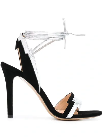 Pinko Snakeskin Effect Straps Sandals In Black