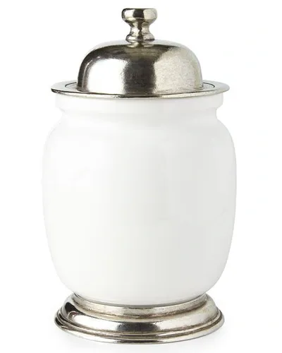 Neiman Marcus Medium Ceramic & Pewter Canister In White