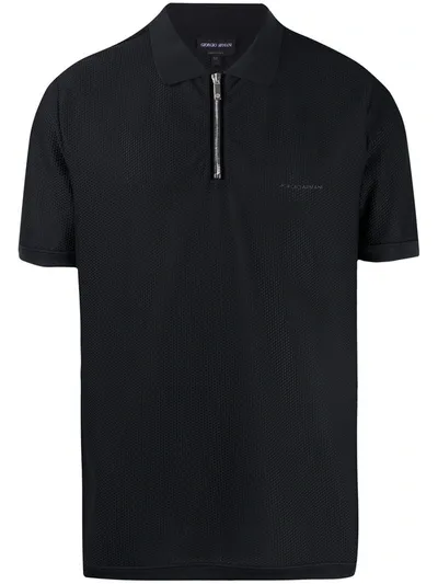 Giorgio Armani Half-zip Mesh Polo Shirt In Blue