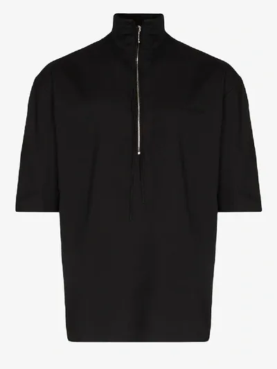 Maison Kitsuné Zip-up Short Sleeved Top In Black