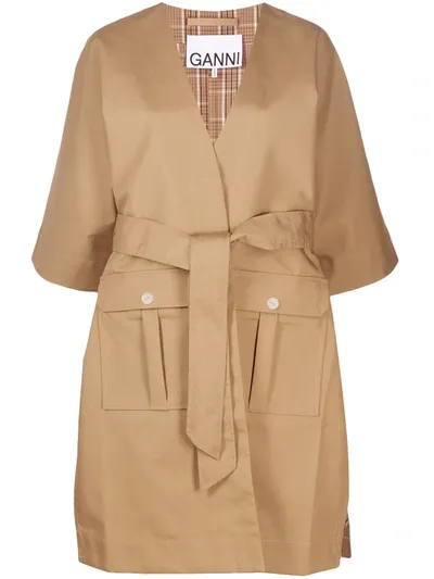 Ganni Kimono Belted Coat In Neutrals