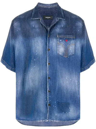 Dsquared2 Maple Leaf Denim Shirt In Blue