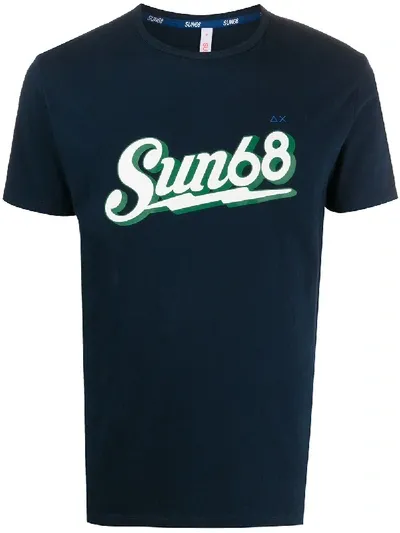 Sun 68 T-shirt Round Print On Chest - Blue