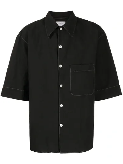 Lemaire Contrast-stitch Oversized Shirt In Black