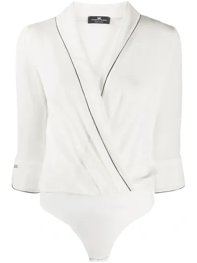 Elisabetta Franchi Piping Detail Silk Bodysuit In White