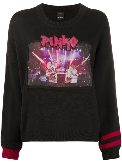 Pinko Knitted Embroidered Logo Jumper In Black