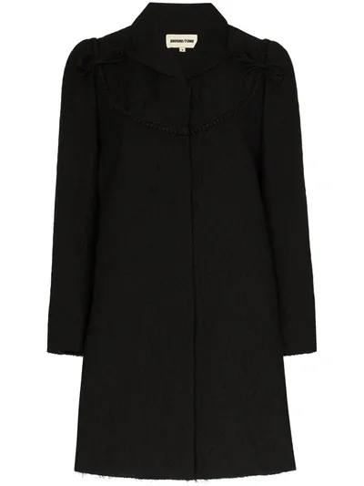 Shushu-tong Textured Bow Detail Cotton Coat In Black