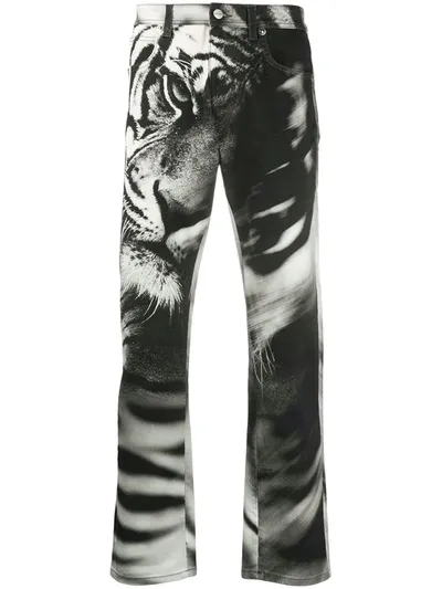 Roberto Cavalli Heritage Tiger Printed Jeans In Grey