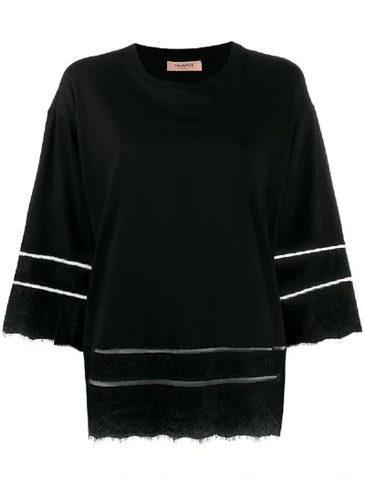 Twinset Lace Detailed Oversized T-shirt In Black