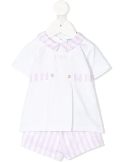 Emporio Armani Babies' Striped Sailor-collar Shorts Set In White