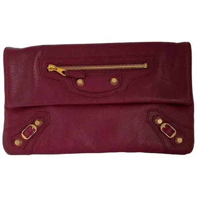 Pre-owned Balenciaga Leather Clutch Bag In Burgundy