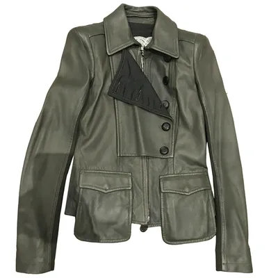 Pre-owned Patrizia Pepe Leather Biker Jacket In Khaki