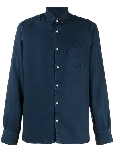 Officine Generale Long Sleeved Patch Pocket Shirt In Blue