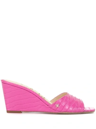 Sam Edelman Women's Tesma Croc-embossed Leather Wedge Mules In Pink