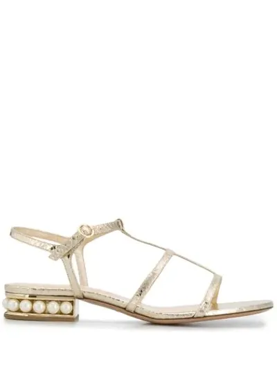 Nicholas Kirkwood Casati Pearl-heel Python-print Leather Sandals In Gold