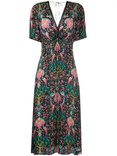 Sandro Ivena Floral Print Midi Dress In Black