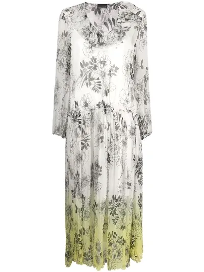 Ermanno Ermanno Silk Floral Flared Midi Dress In White