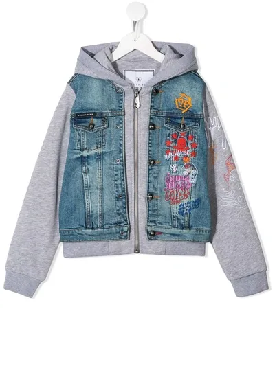 Philipp Plein Kids' Graffiti Print Zipped Jacket In Blue