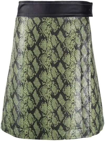 Stand Studio Snakeskin-effect A-line Skirt In Green