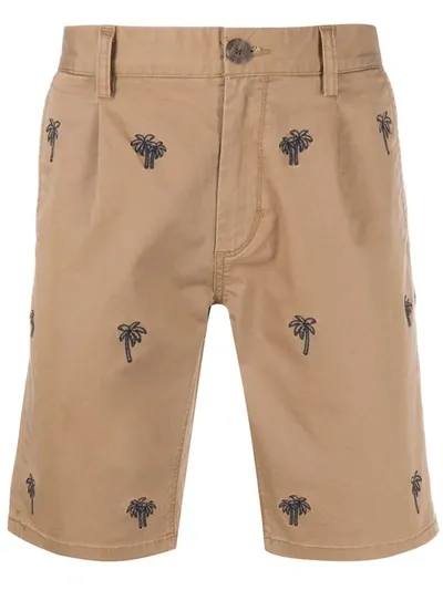 Sun 68 Embroidered Palm Tree Cargo Shorts In Neutrals