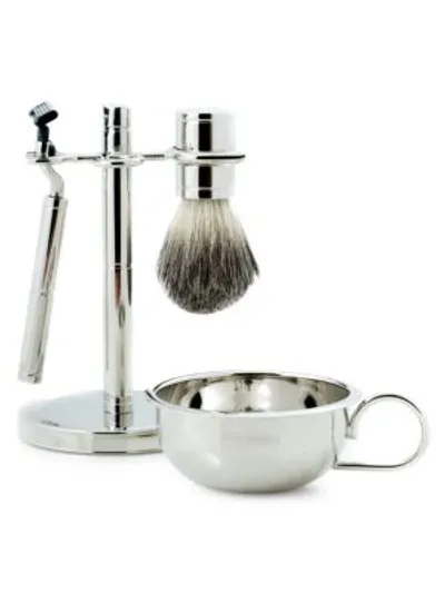 Bey-berk Men's 4-piece Mach3 Razor, Badger Brush, Soap Dish & Stand Set In Silver