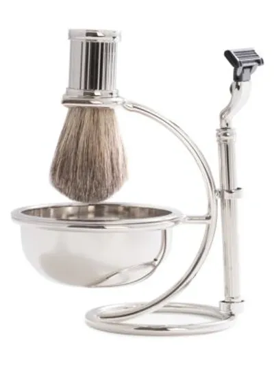 Bey-berk Men's 3-piece Mach3 Razor, Badger Brush, Soap Dish & Stand Set In Silver