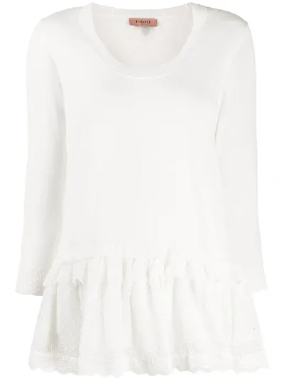 Twinset Broderie Anglaise Trimmed Sweater In White