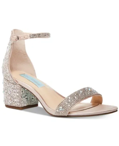 Betsey Johnson Sb-mari Champagne Rhinestone Ankle Strap Sandal Heels