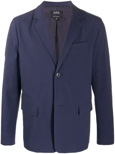 Apc Textured Cropped Sleeve Blazer In Blue