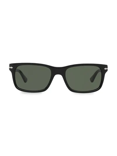 Persol Men's Temple Plaqué Rectangle Sunglasses In Black