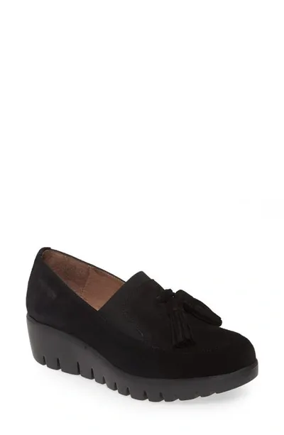 Wonders Talla Loafer Wedge In Black Water-resistant Suede