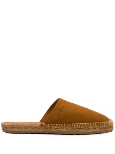 Car Shoe Logo Embossed Espadrille Mules In Brown