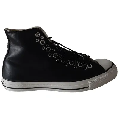 Pre-owned Converse Leather High Trainers In Black