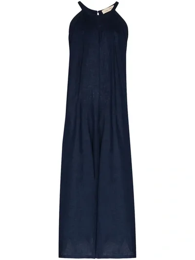 Missing You Already Halterneck Cotton Jumpsuit In Blue