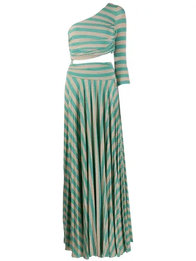 Elisabetta Franchi One-shoulder Striped Cut-out Maxi Dress In Green