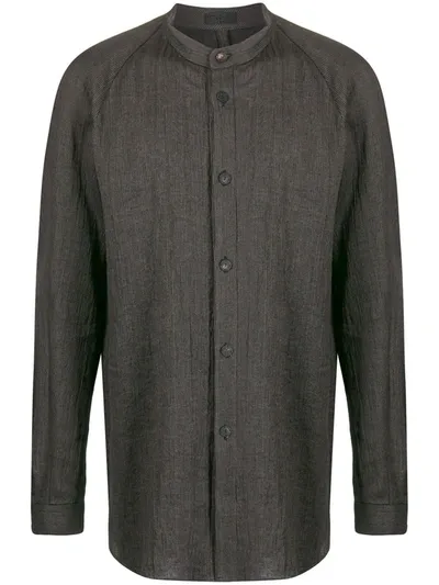 Devoa Striped Mandarin Collar Shirt In Grey