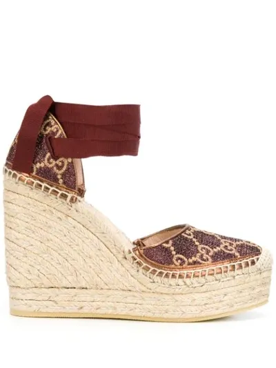 Gucci Heritage Gg 120mm Platform Espadrilles In Brown