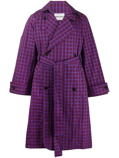 Henrik Vibskov Check Print Belted Trench Coat In Purple