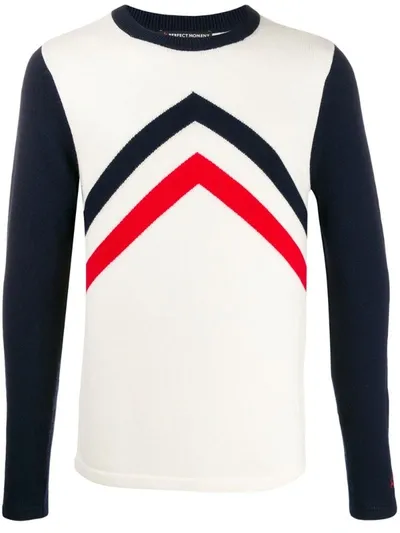 Perfect Moment Chevron Stripes Crewneck Sweater In White