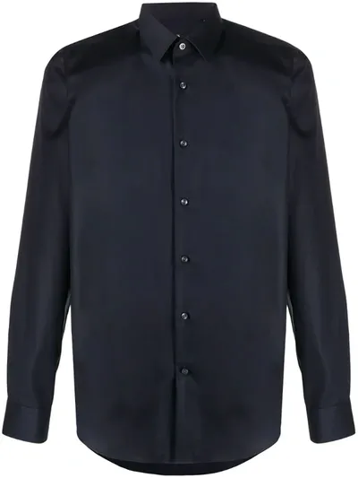 Hugo Boss Long Sleeved Cotton Shirt In Blue