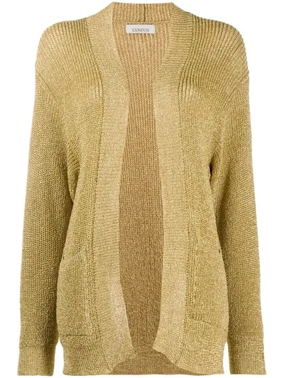 Laneus Metallized Open-front Cardigan In Gold