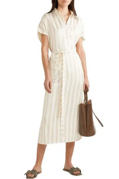 Co Belted Striped Satin-jacquard Shirt Dress In Ivory