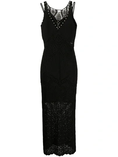 Twinset Embellished Crochet Midi Dress In Black