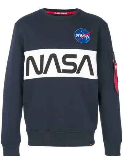 Alpha Industries X Nasa Embroidered Logo Sweatshirt In Blue