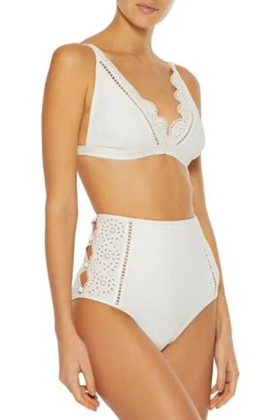 Zimmermann Laelia Broderie Anglaise-trimmed Triangle Bikini Top In Ivory