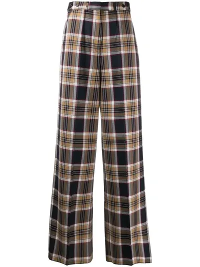 Rokh Checked Wide-leg Trousers In Blue