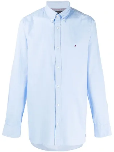 Tommy Hilfiger Long Sleeve Embroidered Logo Shirt In Blue