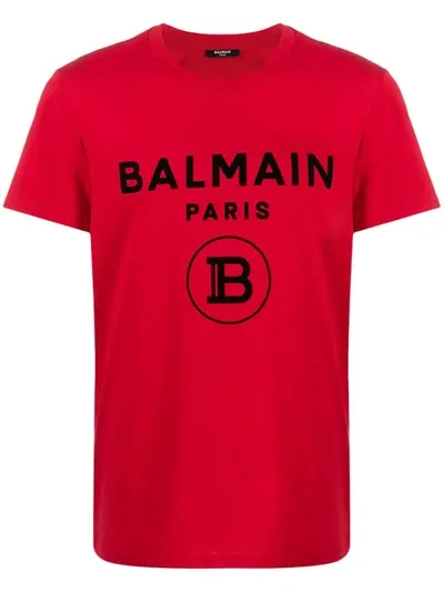 Balmain Flocked-logo T-shirt In Red