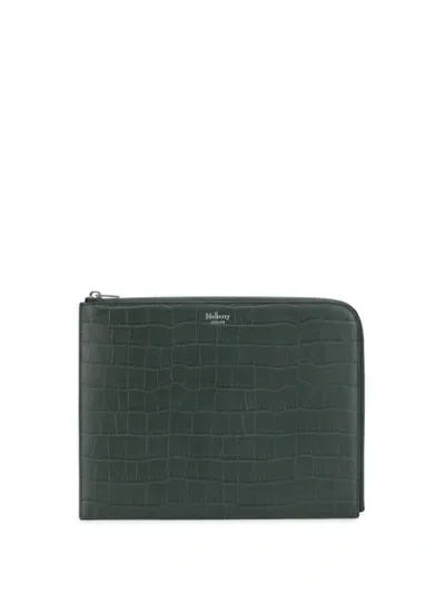 Mulberry Zip Round Crocodile Embossed Wallet In Green