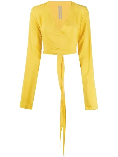 Rick Owens Deep V-neck Cropped Blouse In Yellow